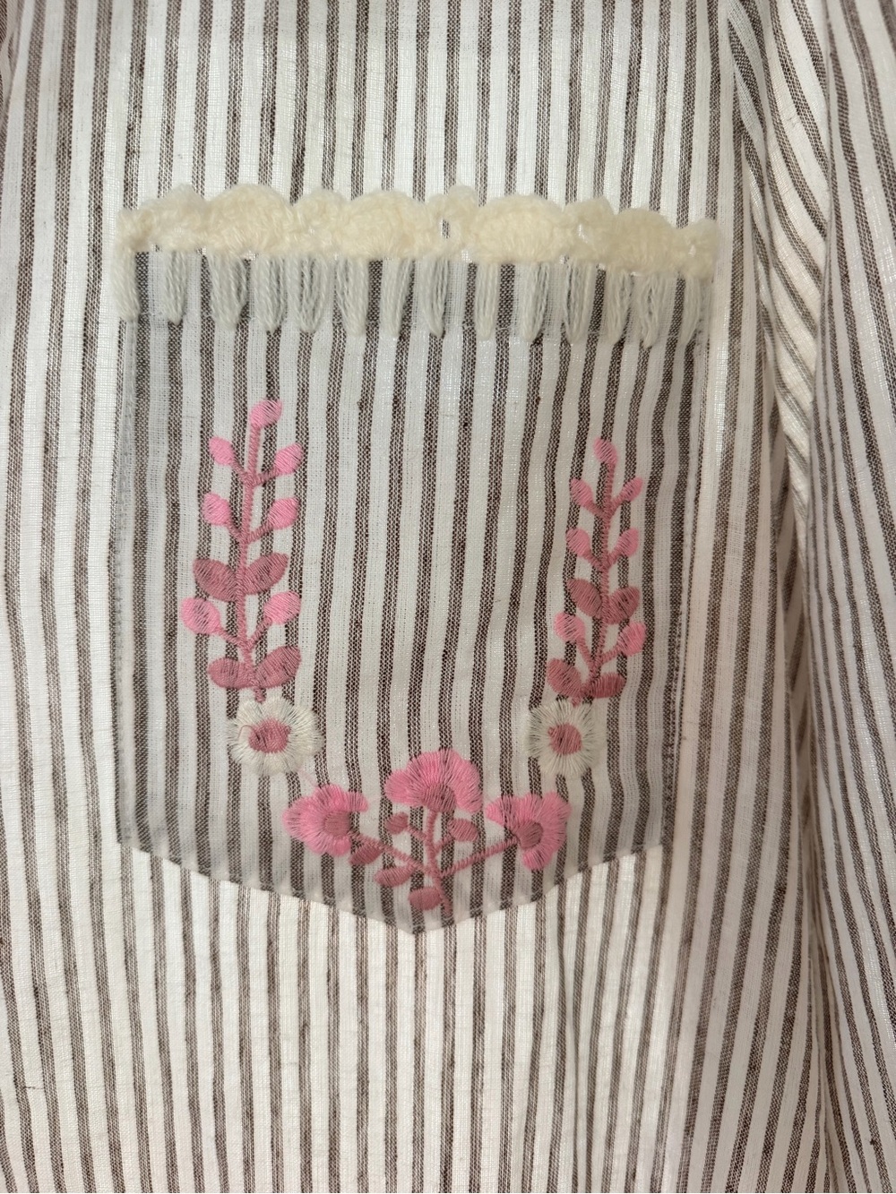 NWT Tuckernuck Gray-Striped Collared Mini Dress with Pink Floral Hem - Picture 5 of 5